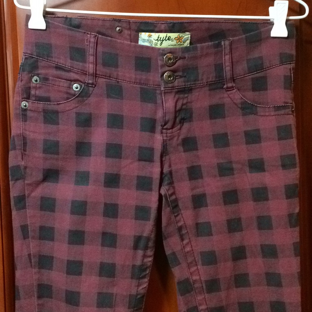 Maroon Purple & Black Gingham Punk Grunge Pants